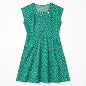 Handmade 70s Vintage Cottagecore Prairie Dress Green Floral Spring Sundress